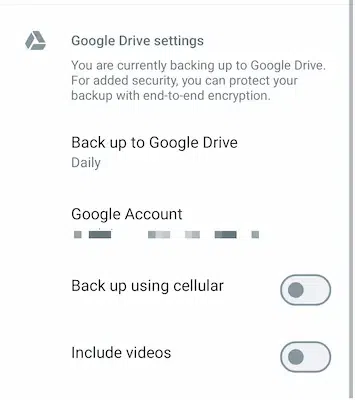 Select Backup Google Account and Frequency